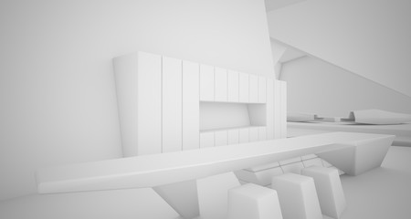 Fototapeta premium Abstract architectural white interior of a minimalist house with swimming pool. 3D illustration and rendering.