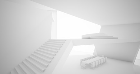 Fototapeta premium Abstract architectural white interior of a minimalist house with swimming pool. 3D illustration and rendering.