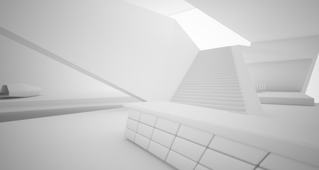 Fototapeta premium Abstract architectural white interior of a minimalist house with swimming pool. 3D illustration and rendering.