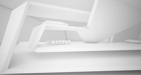 Abstract architectural white interior of a minimalist house with swimming pool. 3D illustration and rendering.