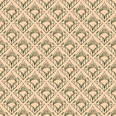 Fototapeta premium Seamless Vintage Hand Drawn Leaves Pattern