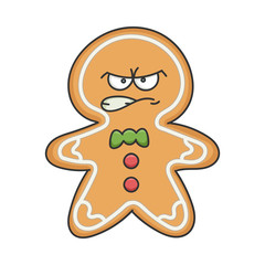 Angry Christmas holiday ginger bread cookie cartoon character isolated on white