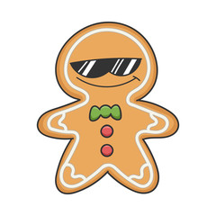 Cool sunglasses Christmas holiday ginger bread cookie cartoon character isolated on white