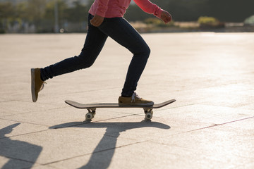 Skateboarder skateboarding at sunset city © lzf