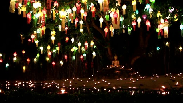ฺBeautiful Candle Light with Buddha Statue in Phan Tao Temple, Chiangmai, Thailand