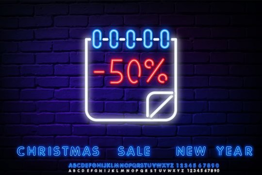 Calendar discounts line icon. Neon laser lights. Sale shopping sign. Clearance symbol. Glow laser speech bubble. Banner badge with calendar discounts icon. Vector