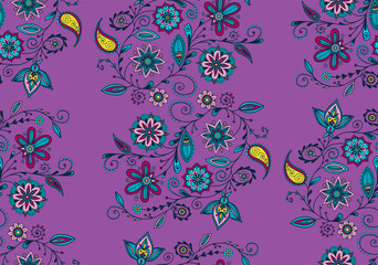 Floral background with indian ornament. Seamless pattern for your design wallpapers, pattern fills, web page backgrounds, surface textures