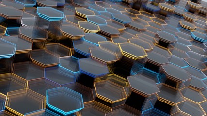 Abstract Glass Background of Hexagons. 3D illustration