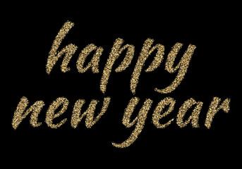 New Year glittering lettering on black background. Luxury element of your creative design. Vector illustration. EPS 10. Elegant trendy text for greeting card, banners, invitations or postcards.