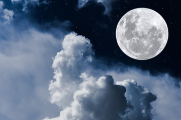 Naklejka na ściany i meble Full moon with clouds in the dark night.
