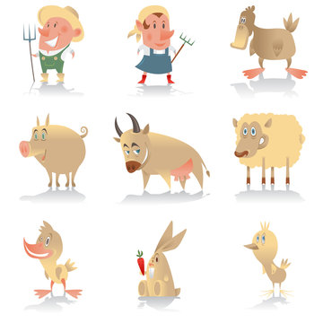 isolated set of animated farm characters