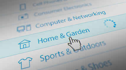 Mouse Cursor Choosing Home & Garden Category For Web-Shopping.