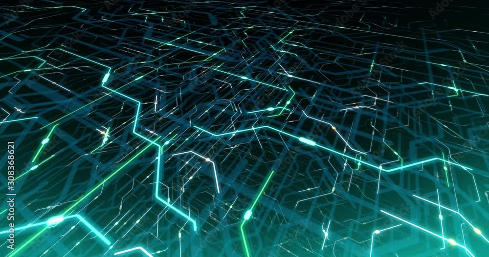 Poster 4k seamless loop of printed circuit board (pcb) in motion. artificial intelligence (ai), data mining
