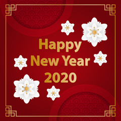 Fototapeta na wymiar Happy Chinese new year 2020 year of the rat paper cut style. Vector Illustration. Paper cut flowers.Background for greetings, card, flyers, invitation, posters, brochure, banners, calendar.