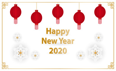 Naklejka premium Happy Chinese new year 2020 year of the rat paper cut style. Vector Illustration. Paper cut flowers.Background for greetings, card, flyers, invitation, posters, brochure, banners, calendar.