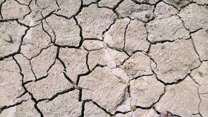 Land with dry and cracked ground. Soil In crack.