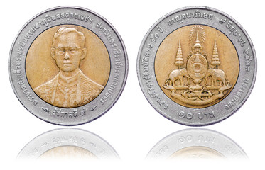 Coin 10 baht. 50th Anniversary coin of king Rama IX. Thailand. 1996