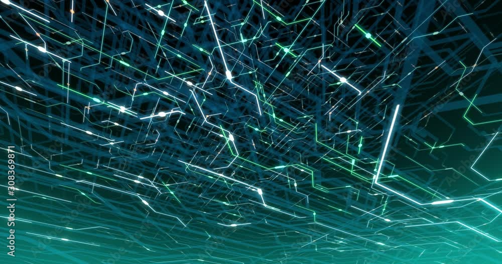 Poster 4k seamless loop of printed circuit board (pcb) in motion. artificial intelligence (ai), data mining