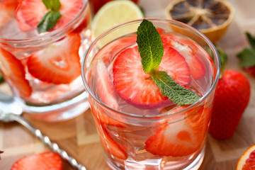 Strawberry punch home made cocktail closeup
