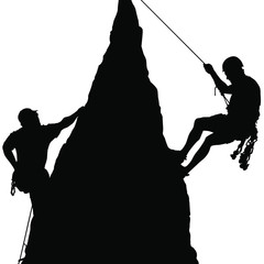 Vector silhouettes of men rock climbing. - obrazy, fototapety, plakaty