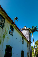 Famous giant palm tree in Santana parish and Catholic Church, tour the paradise beaches of Ilha Grande, Angra dos Reis Bay in Rio de Janeiro, Brazil