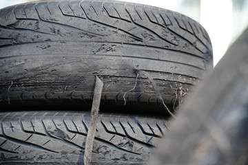 Heavy used old tire in the garage