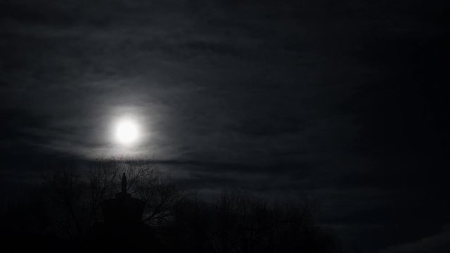 time lapse of full moon and clouds on blue sky