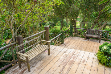 Wooden chair in the garden.