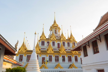 Loha Prasat, The metallic castle covered with gold leaf of Wat Ratchanadda Temple in Bangkok, Thailand.