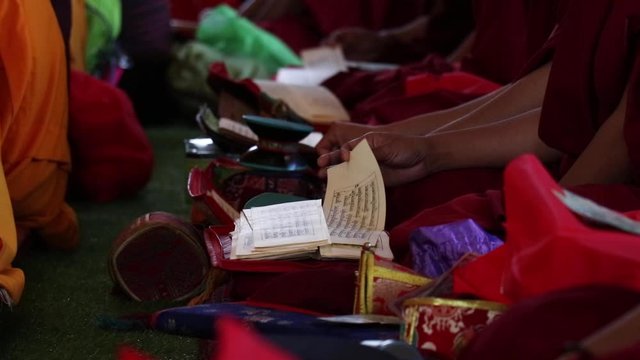 dharma text recitation in monastery in ladakh 