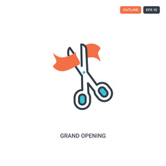 2 color grand opening concept line vector icon. isolated two colored grand opening outline icon with blue and red colors can be use for web, mobile. Stroke line eps 10.