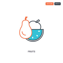 2 color fruits concept line vector icon. isolated two colored fruits outline icon with blue and red colors can be use for web, mobile. Stroke line eps 10.