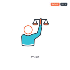 2 color ethics concept line vector icon. isolated two colored ethics outline icon with blue and red colors can be use for web, mobile. Stroke line eps 10.