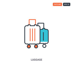 2 color luggage concept line vector icon. isolated two colored luggage outline icon with blue and red colors can be use for web, mobile. Stroke line eps 10.