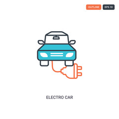 2 color electro car concept line vector icon. isolated two colored electro car outline icon with blue and red colors can be use for web, mobile. Stroke line eps 10.