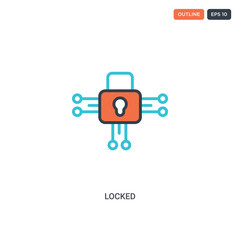 2 color locked concept line vector icon. isolated two colored locked outline icon with blue and red colors can be use for web, mobile. Stroke line eps 10.