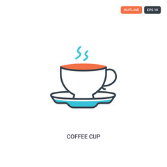 2 color Coffee cup concept line vector icon. isolated two colored Coffee cup outline icon with blue and red colors can be use for web, mobile. Stroke line eps 10.