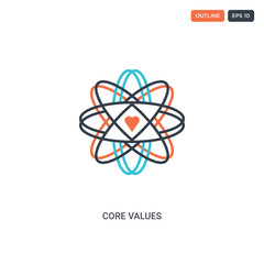 2 color core values concept line vector icon. isolated two colored core values outline icon with blue and red colors can be use for web, mobile. Stroke line eps 10.