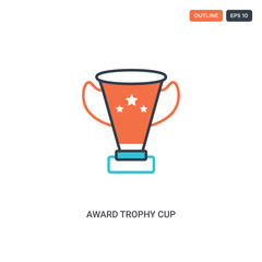 2 color award trophy cup concept line vector icon. isolated two colored award trophy cup outline icon with blue and red colors can be use for web, mobile. Stroke line eps 10.
