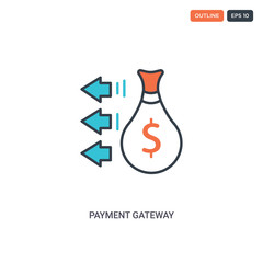 2 color Payment Gateway concept line vector icon. isolated two colored Payment Gateway outline icon with blue and red colors can be use for web, mobile. Stroke line eps 10.