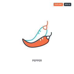 2 color Pepper concept line vector icon. isolated two colored Pepper outline icon with blue and red colors can be use for web, mobile. Stroke line eps 10.
