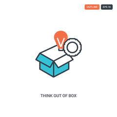 2 color Think out of box concept line vector icon. isolated two colored Think out of box outline icon with blue and red colors can be use for web, mobile. Stroke line eps 10.