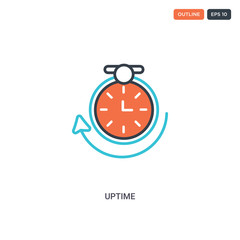 2 color Uptime concept line vector icon. isolated two colored Uptime outline icon with blue and red colors can be use for web, mobile. Stroke line eps 10.