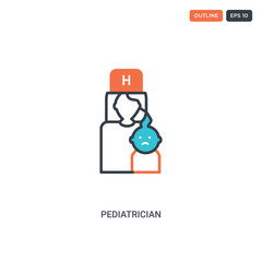 2 color Pediatrician concept line vector icon. isolated two colored Pediatrician outline icon with blue and red colors can be use for web, mobile. Stroke line eps 10.