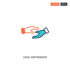 2 color Legal partnership concept line vector icon. isolated two colored Legal partnership outline icon with blue and red colors can be use for web, mobile. Stroke line eps 10.