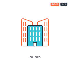2 color Building concept line vector icon. isolated two colored Building outline icon with blue and red colors can be use for web, mobile. Stroke line eps 10.