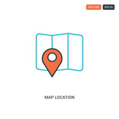 2 color Map location concept line vector icon. isolated two colored Map location outline icon with blue and red colors can be use for web, mobile. Stroke line eps 10.