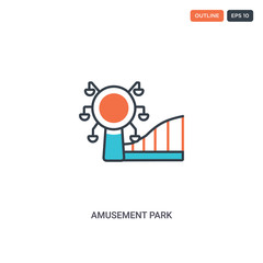 2 color amusement park concept line vector icon. isolated two colored amusement park outline icon with blue and red colors can be use for web, mobile. Stroke line eps 10.