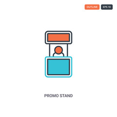 2 color Promo stand concept line vector icon. isolated two colored Promo stand outline icon with blue and red colors can be use for web, mobile. Stroke line eps 10.