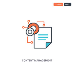 2 color Content management concept line vector icon. isolated two colored Content management outline icon with blue and red colors can be use for web, mobile. Stroke line eps 10.